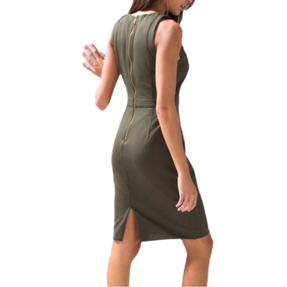 WHBM Luxe Stretch Sleeveless Button Detail Dress Sheath Sergeant Green Size 8 - Picture 2 of 16